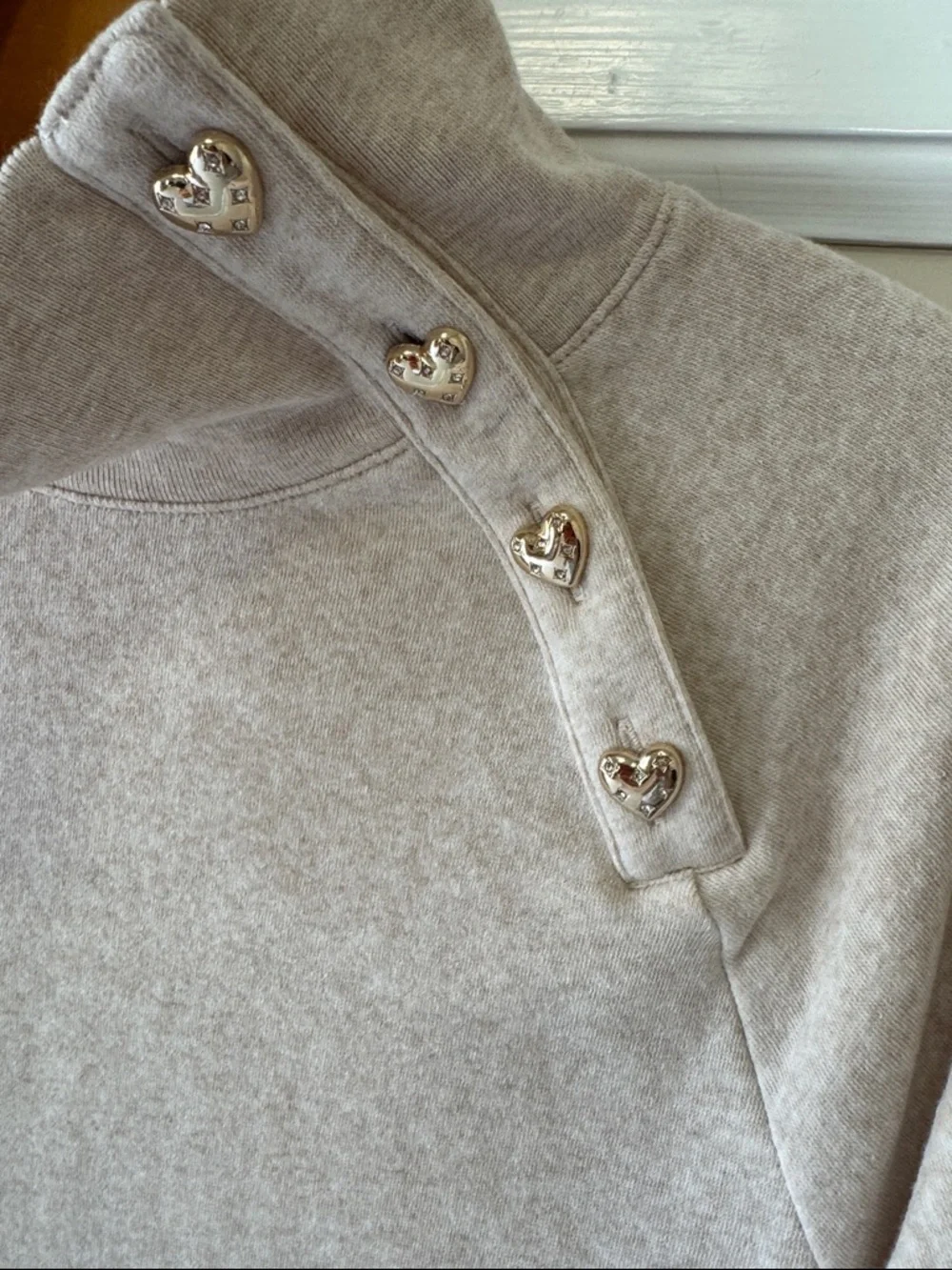 J. Crew Women's Cream Button-Accent Funnel Neck Sweater - Heathered Cream - Picture 4 of 8